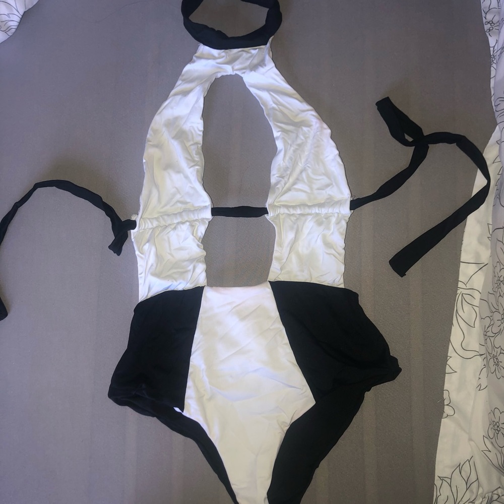 Black and white colorblock swimsuit